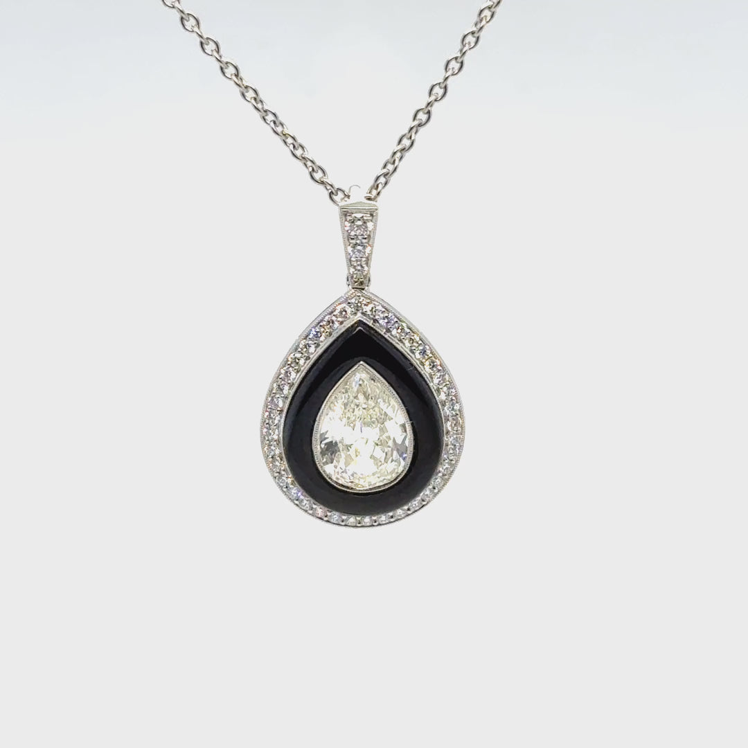 Onyx and Pear Diamond Pendant Necklace