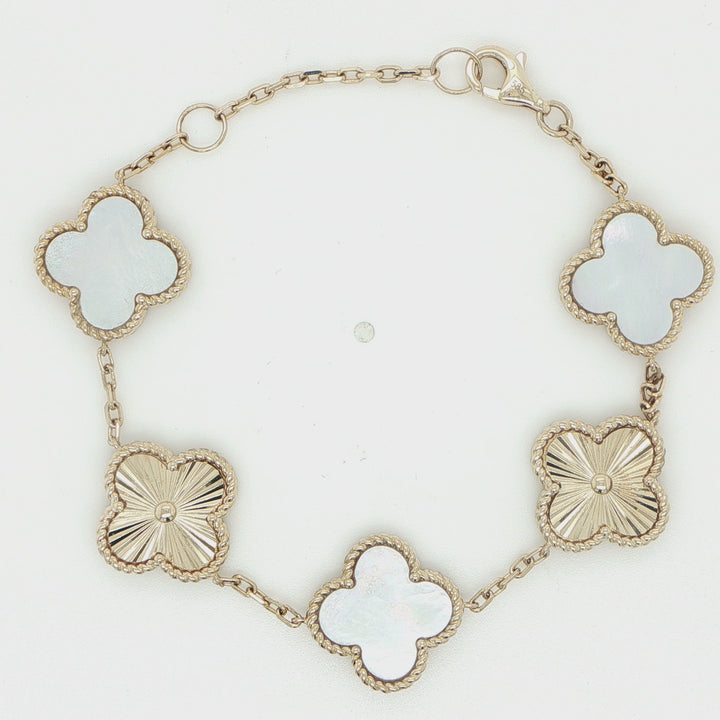 14K Yellow Gold Floral Mother-of-Pearl Bracelet