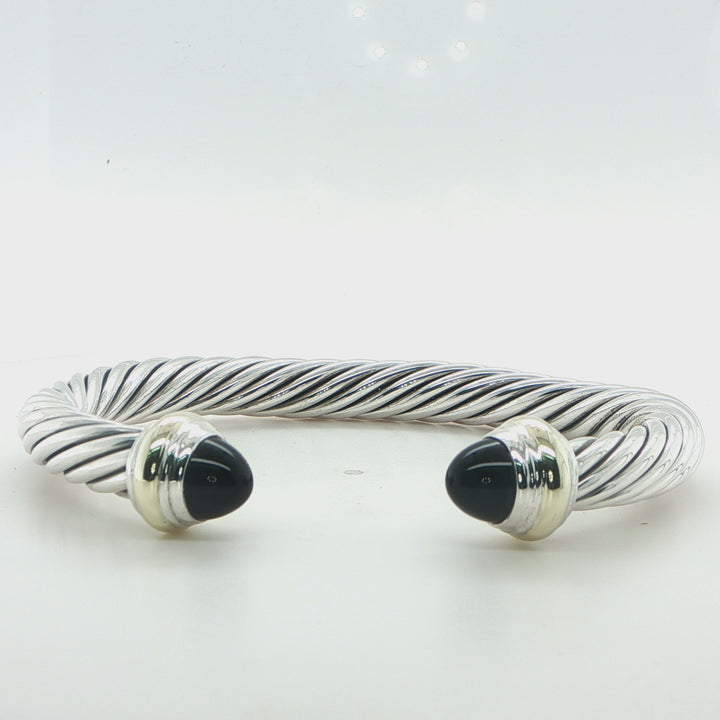 David Yurman Sterling Silver & 14K Gold Onyx Cuff Bracelet