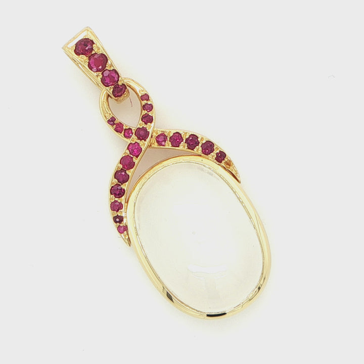 18K Yellow Gold Moonstone & Ruby Pendant