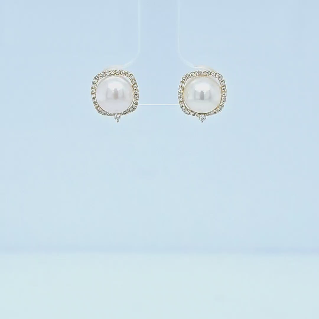 Pearl and Diamond Halo Stud Earrings
