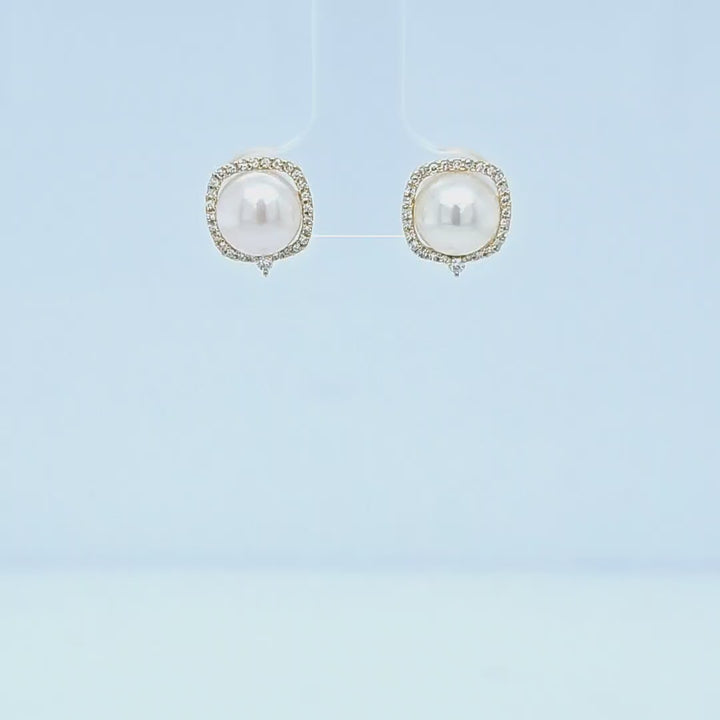 Pearl and Diamond Halo Stud Earrings