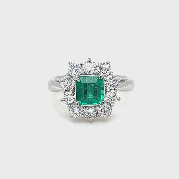 Emerald and Diamond Halo Ring