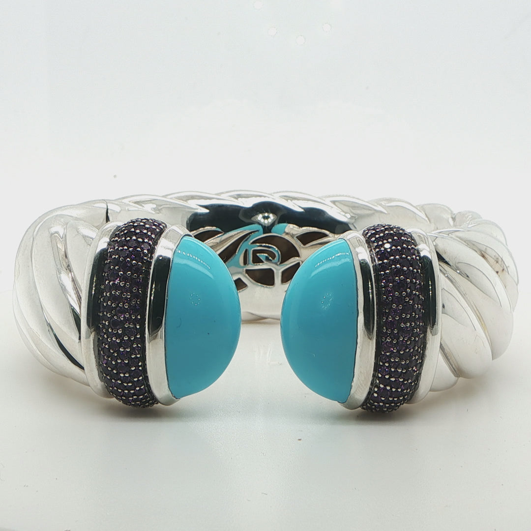 David Yurman Sterling Silver Amethyst & Turquoise Wide Cuff Bracelet