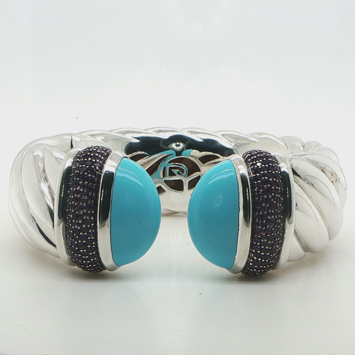 David Yurman Sterling Silver Amethyst & Turquoise Wide Cuff Bracelet