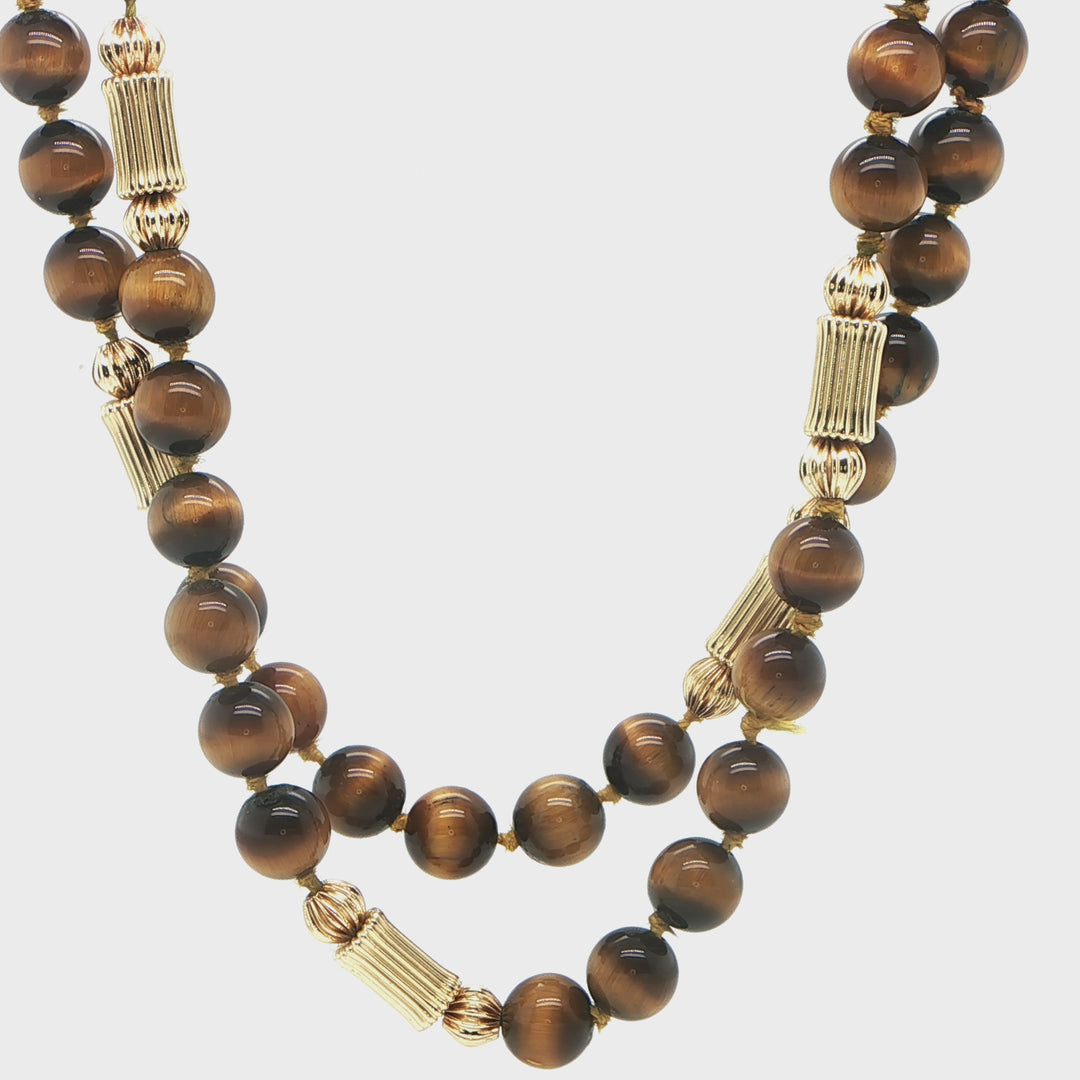 14K Yellow Gold Tiger Eye Beaded Necklace