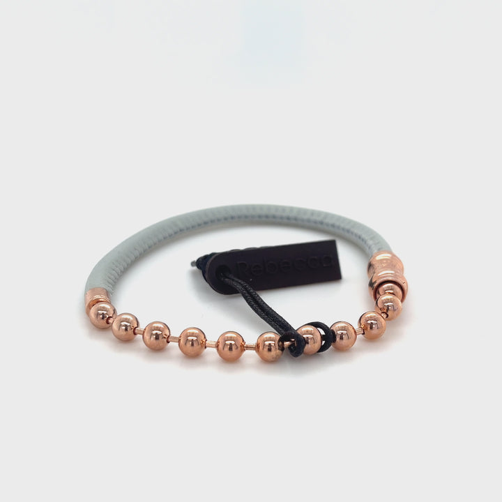 Gray Leather Charm Bracelet with Rose Beads