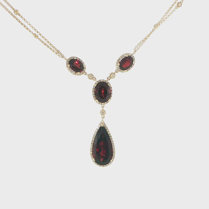 14K Yellow Gold Garnet & Diamond Teardrop Necklace