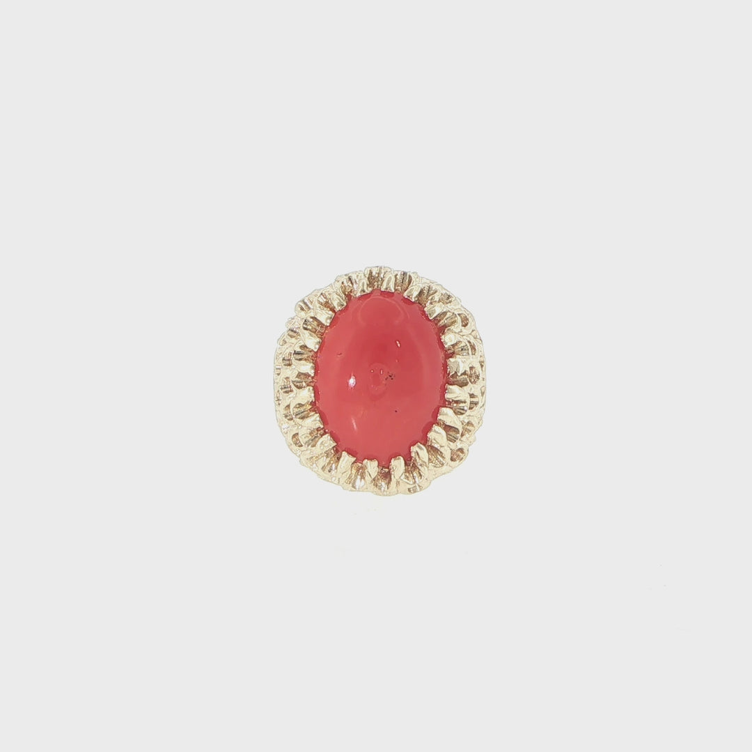 14K Yellow Gold Coral Cabochon Textured Fashion Ring