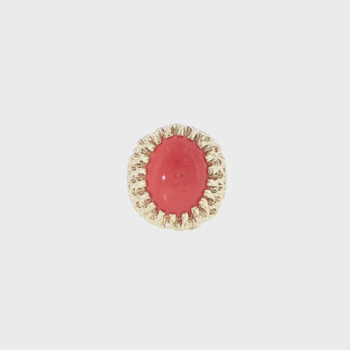 14K Yellow Gold Coral Cabochon Textured Fashion Ring