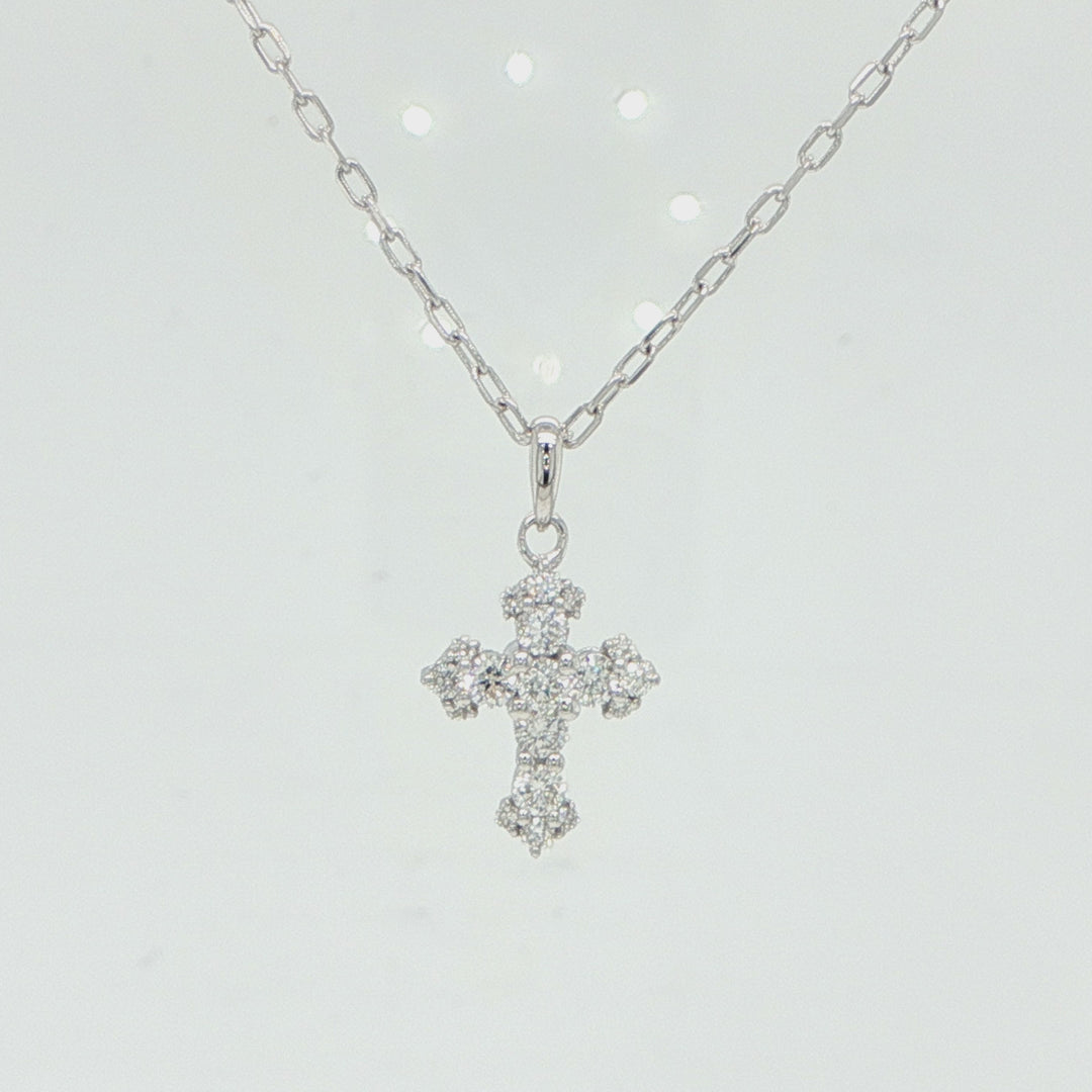 14K White Gold Diamond Cross Necklace