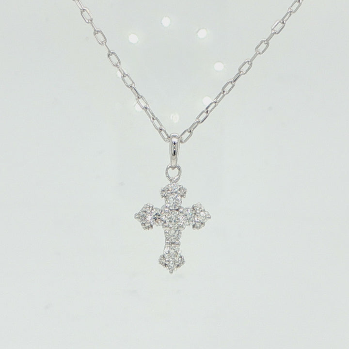 14K White Gold Diamond Cross Necklace