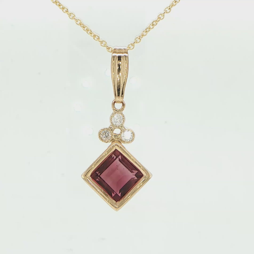 14K Yellow Gold Garnet & Diamond Pendant