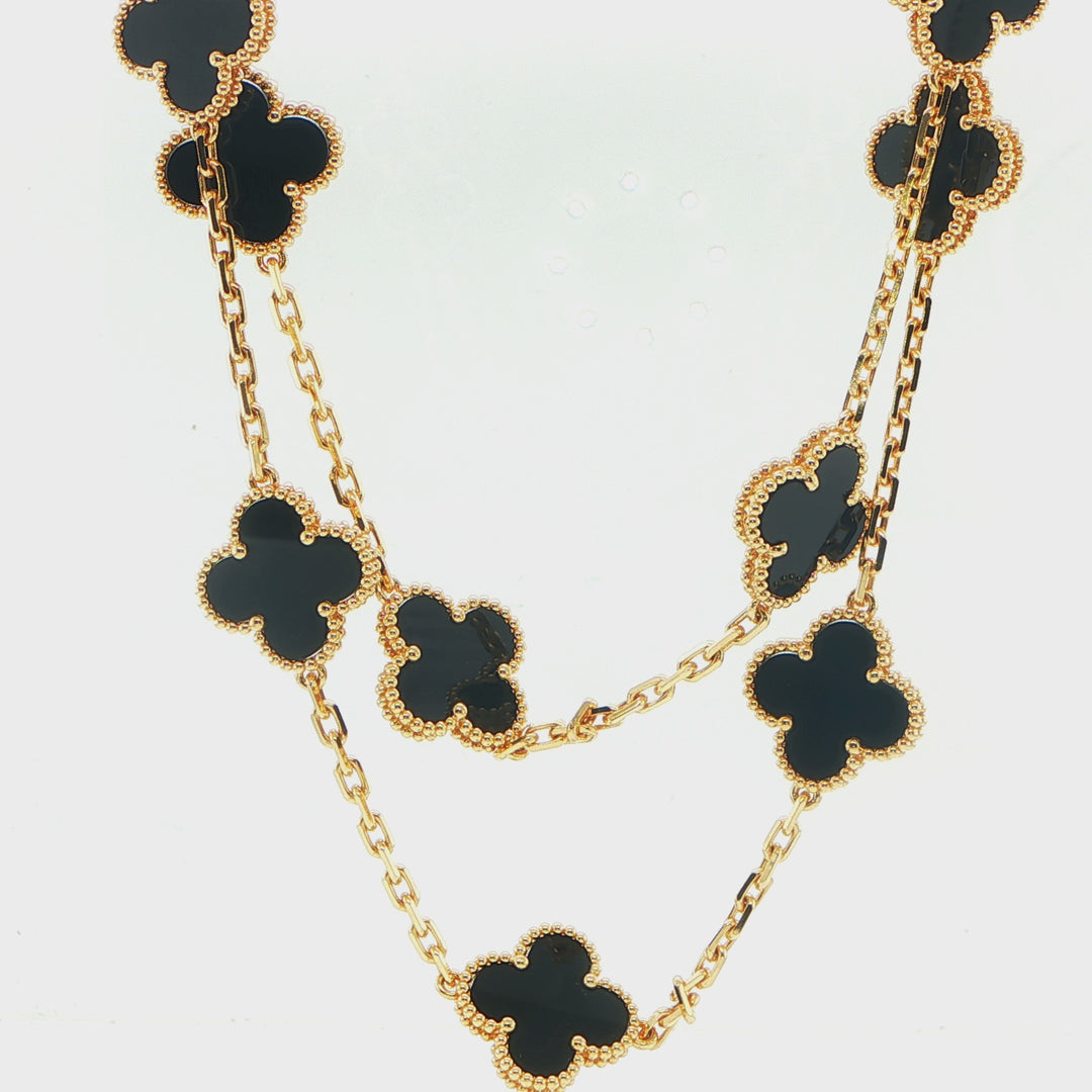 Van Cleef & Arpels Vintage Alhambra 20 Motif Onyx Necklace 18K Gold 34"