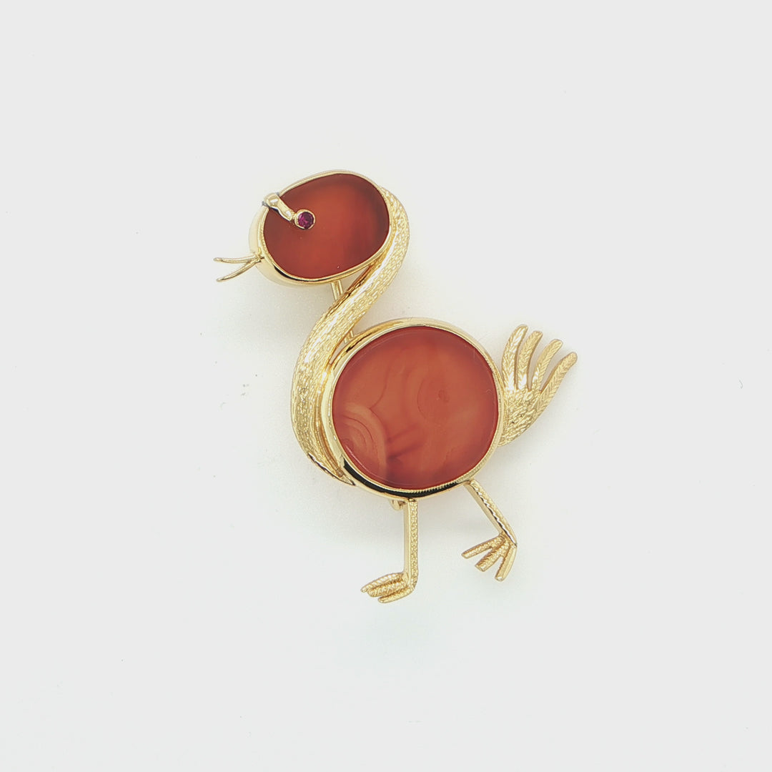 18K Yellow Gold Duck Pin with Agate Accents