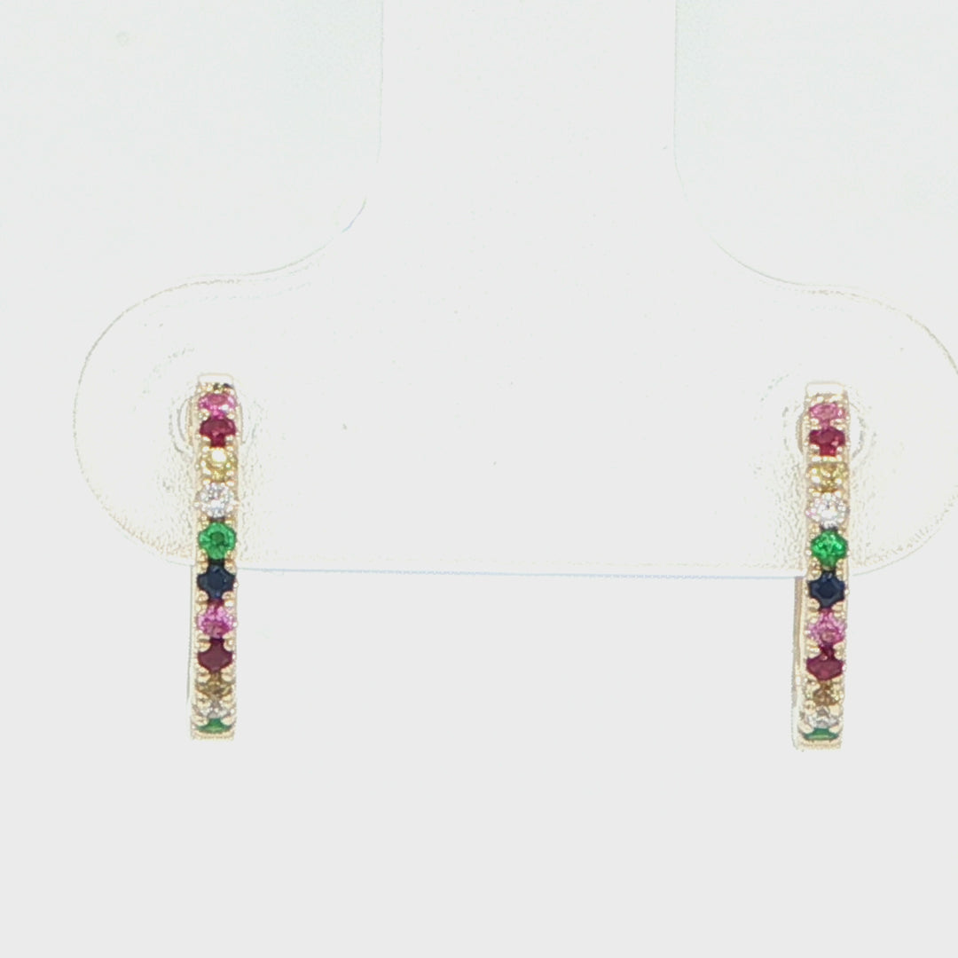 14K Yellow Gold Multicolor Huggie Hoop Earrings
