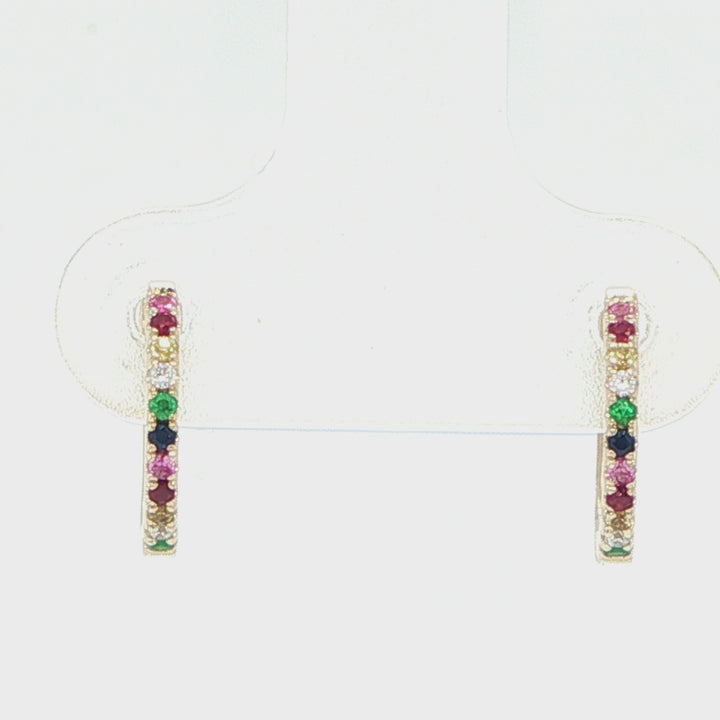 14K Yellow Gold Multicolor Huggie Hoop Earrings