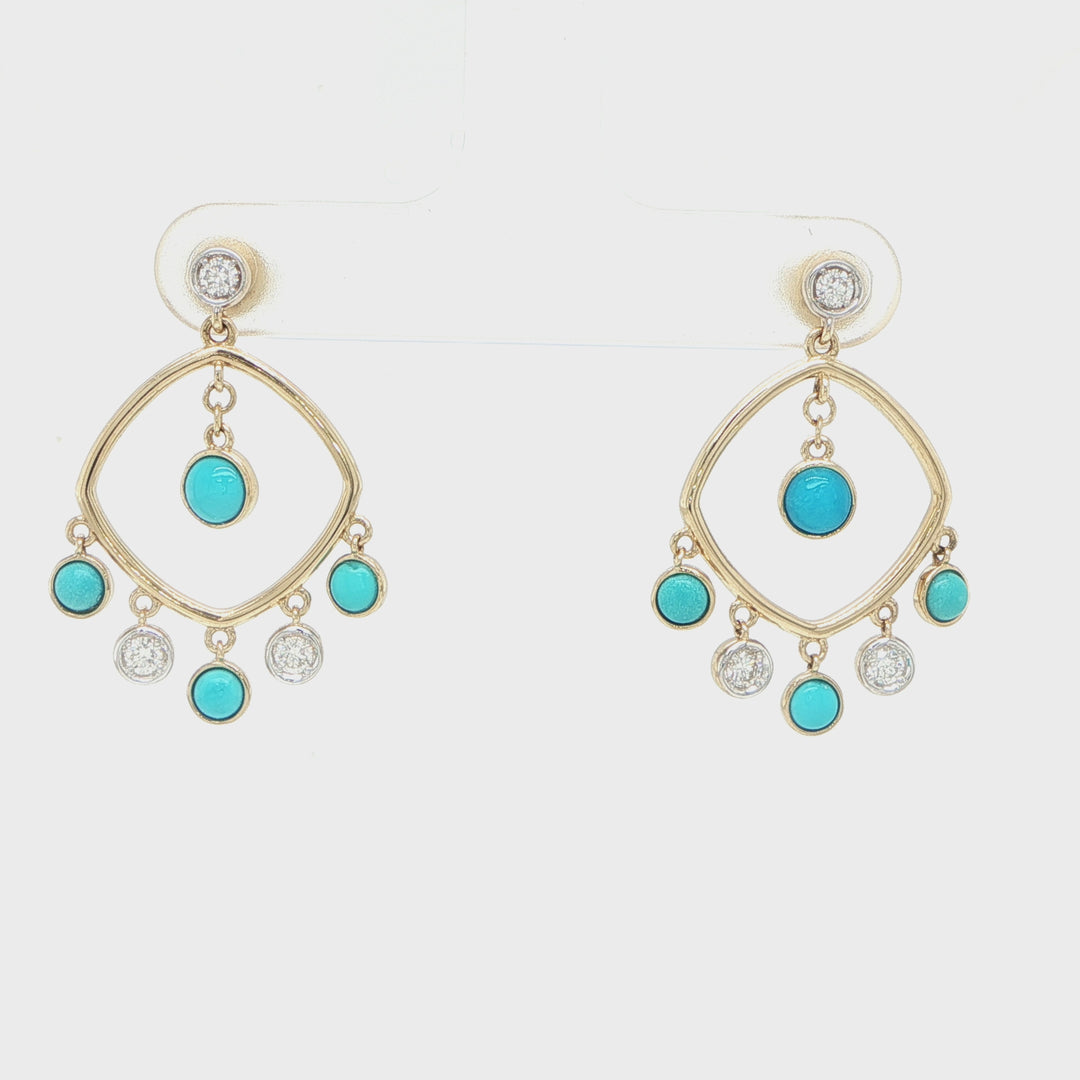 14K Yellow Gold Turquoise & Diamond Dangle Earrings