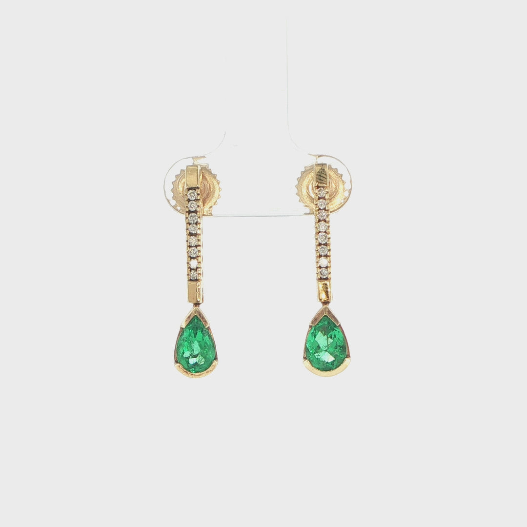 14K Yellow Gold Colombian Emerald & Diamond Drop Earrings