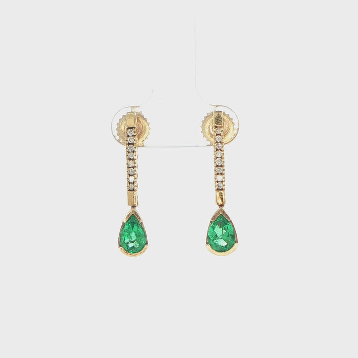 14K Yellow Gold Colombian Emerald & Diamond Drop Earrings