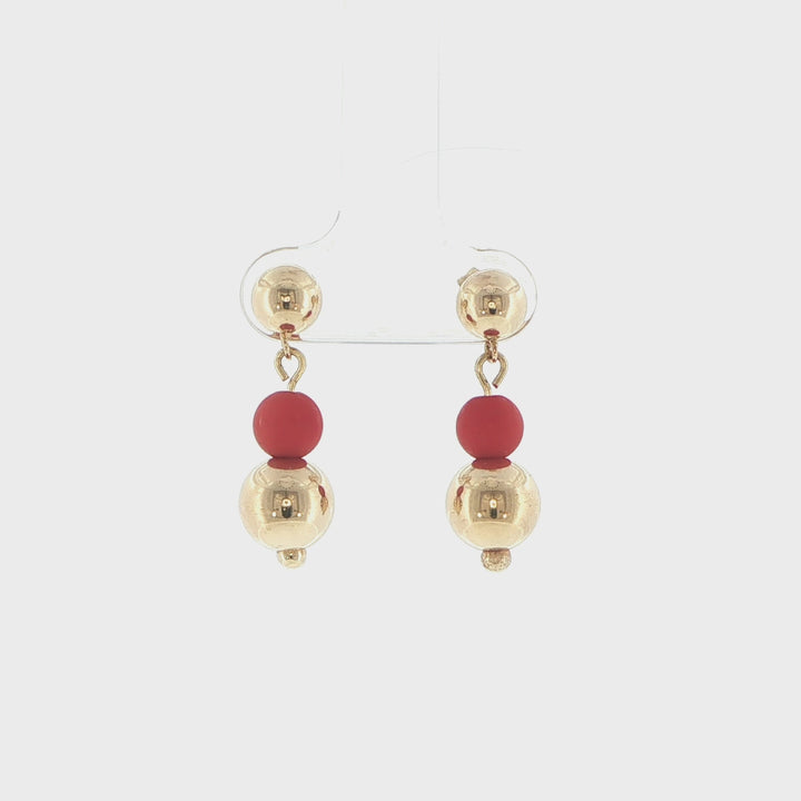 14K Yellow Gold Coral Drop Earrings