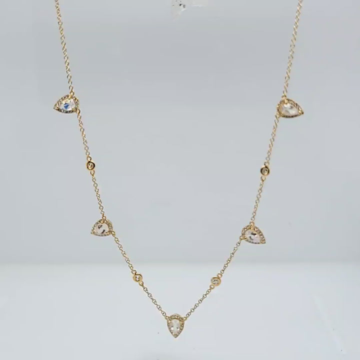 Moonstone and Diamond Station Necklace