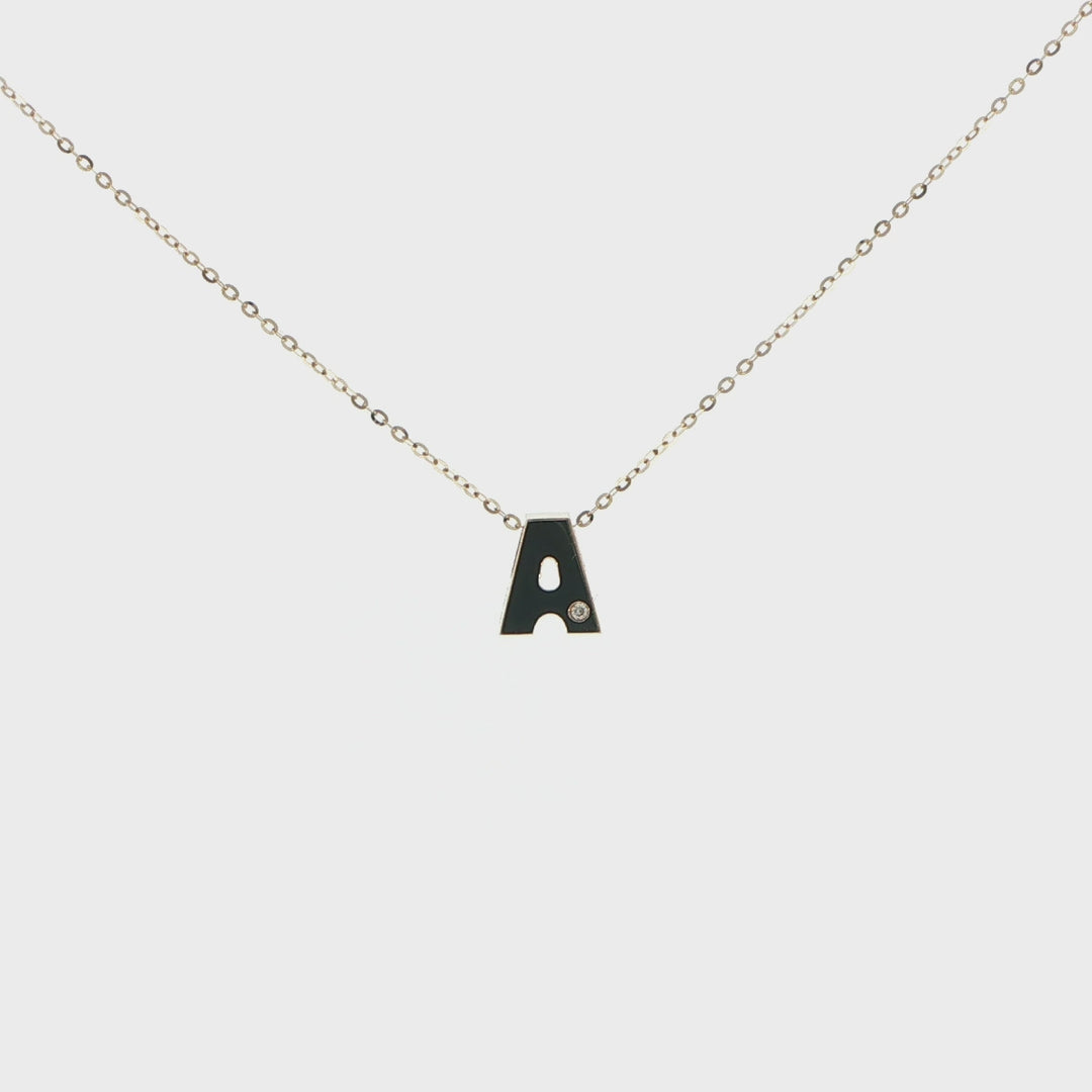 14K Yellow Gold Diamond Letter A Initial Necklace