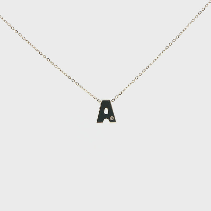 14K Yellow Gold Diamond Letter A Initial Necklace