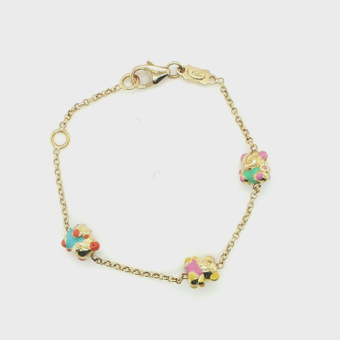 18K Yellow Gold Baby Bracelet with Enamel Bears