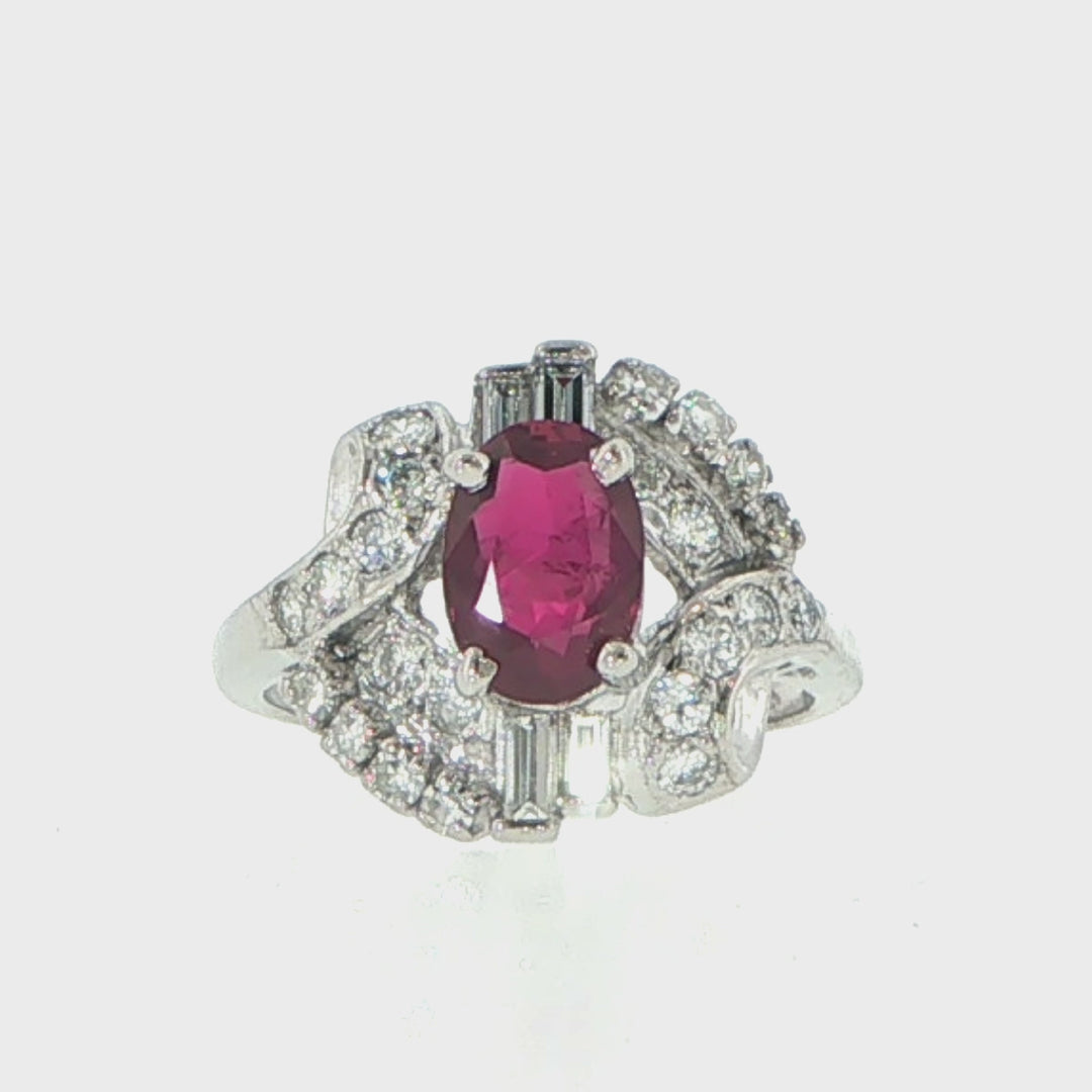 14K White Gold Ruby & Diamond Ballerina Ring