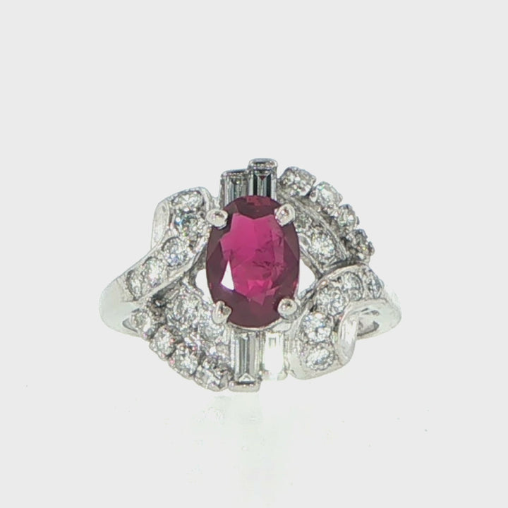 14K White Gold Ruby & Diamond Ballerina Ring