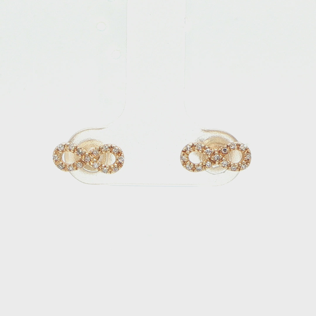 14K Yellow Gold Pavé Diamond Infinity Stud Earrings