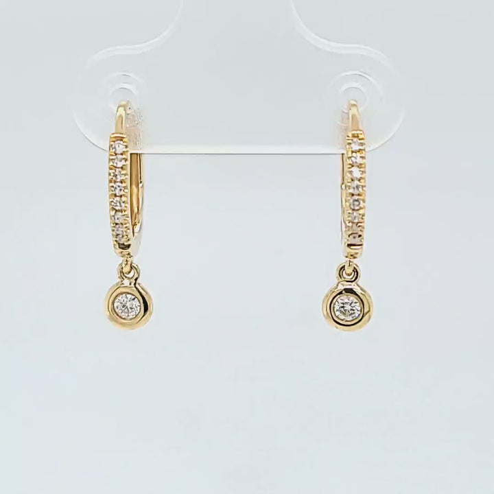 Bezel Set Diamond Dangle Hoop Earrings