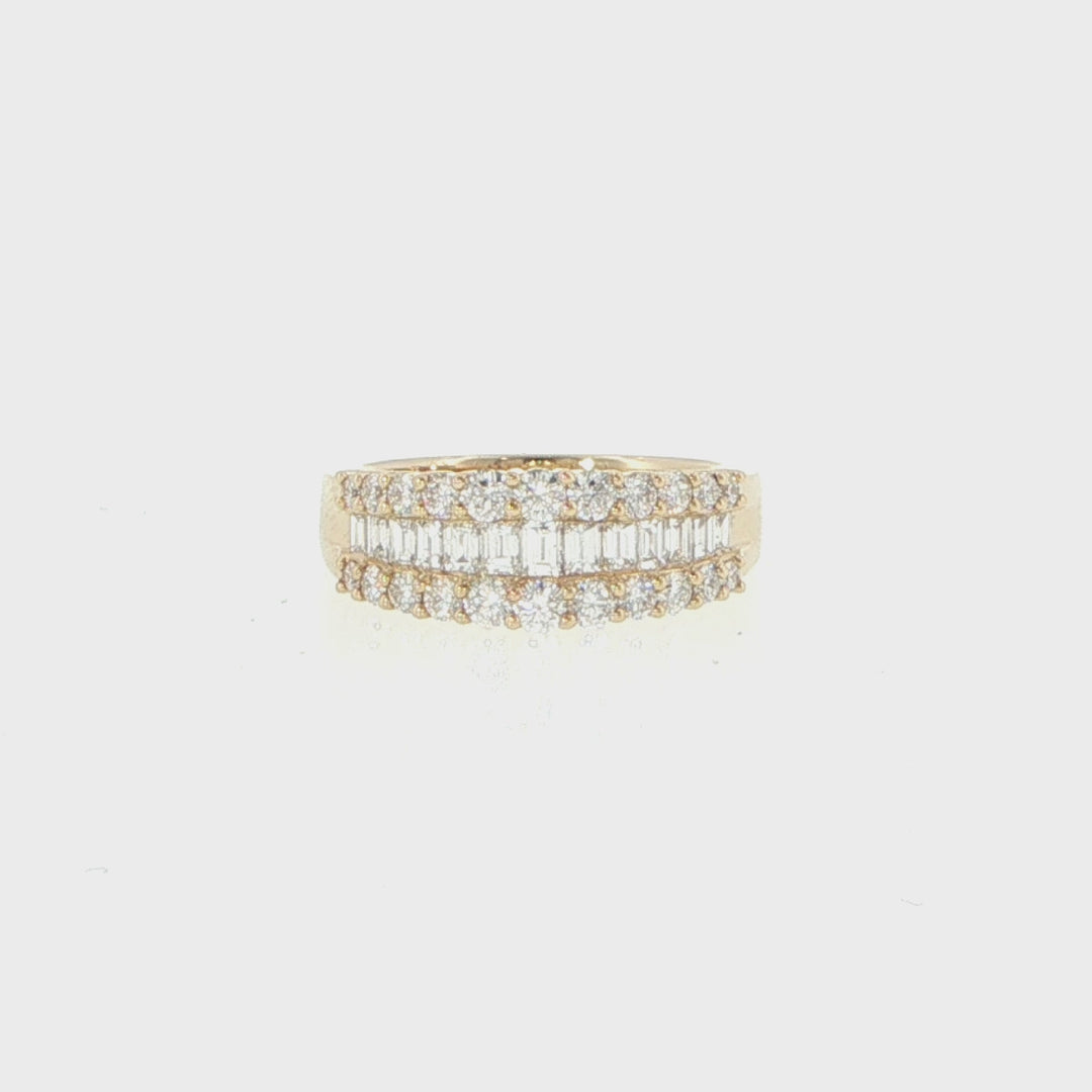 18K Yellow Gold Three-Row Diamond Ring