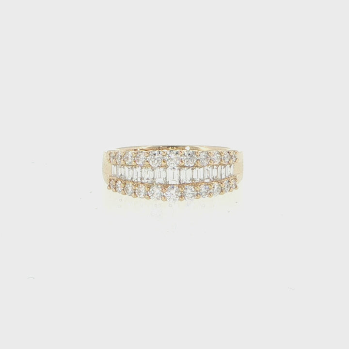 18K Yellow Gold Three-Row Diamond Ring