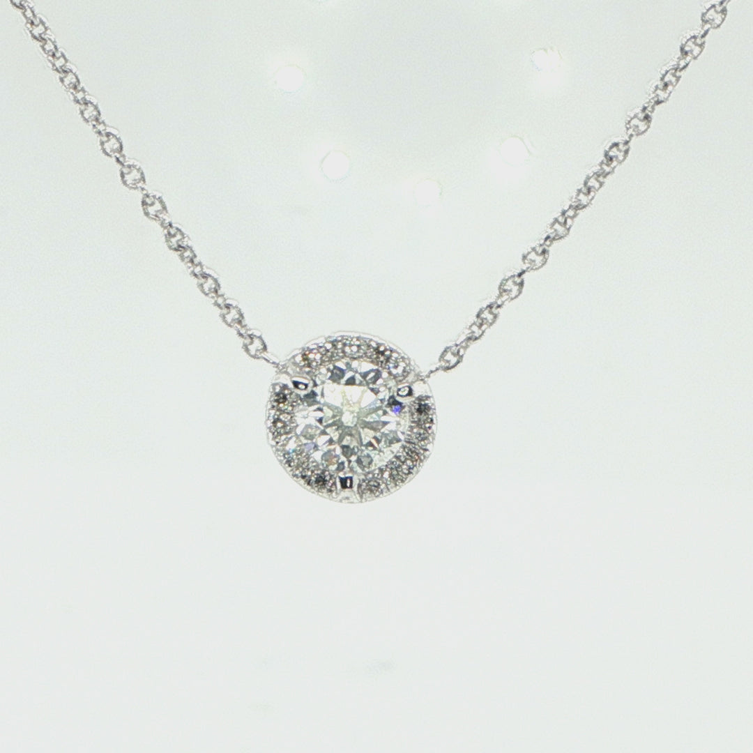 18K White Gold Diamond Halo Necklace