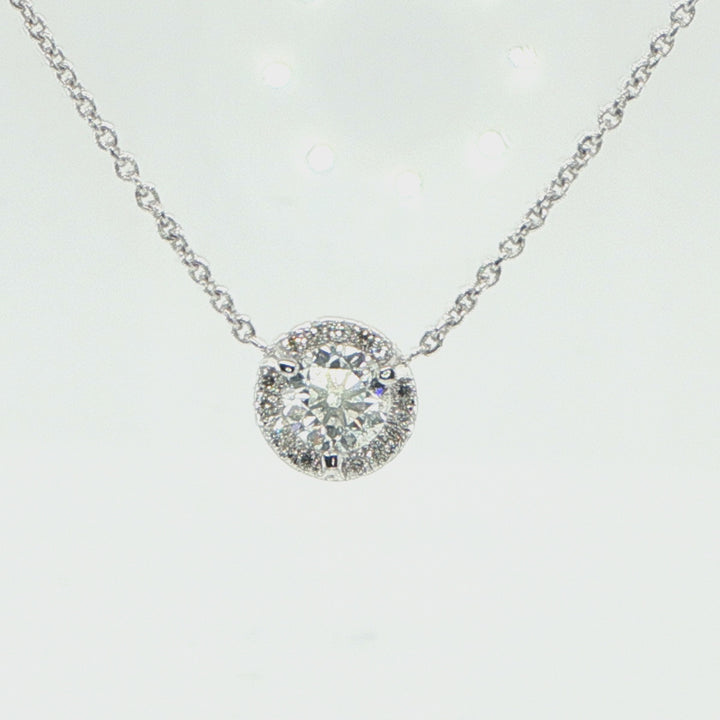 18K White Gold Diamond Halo Necklace