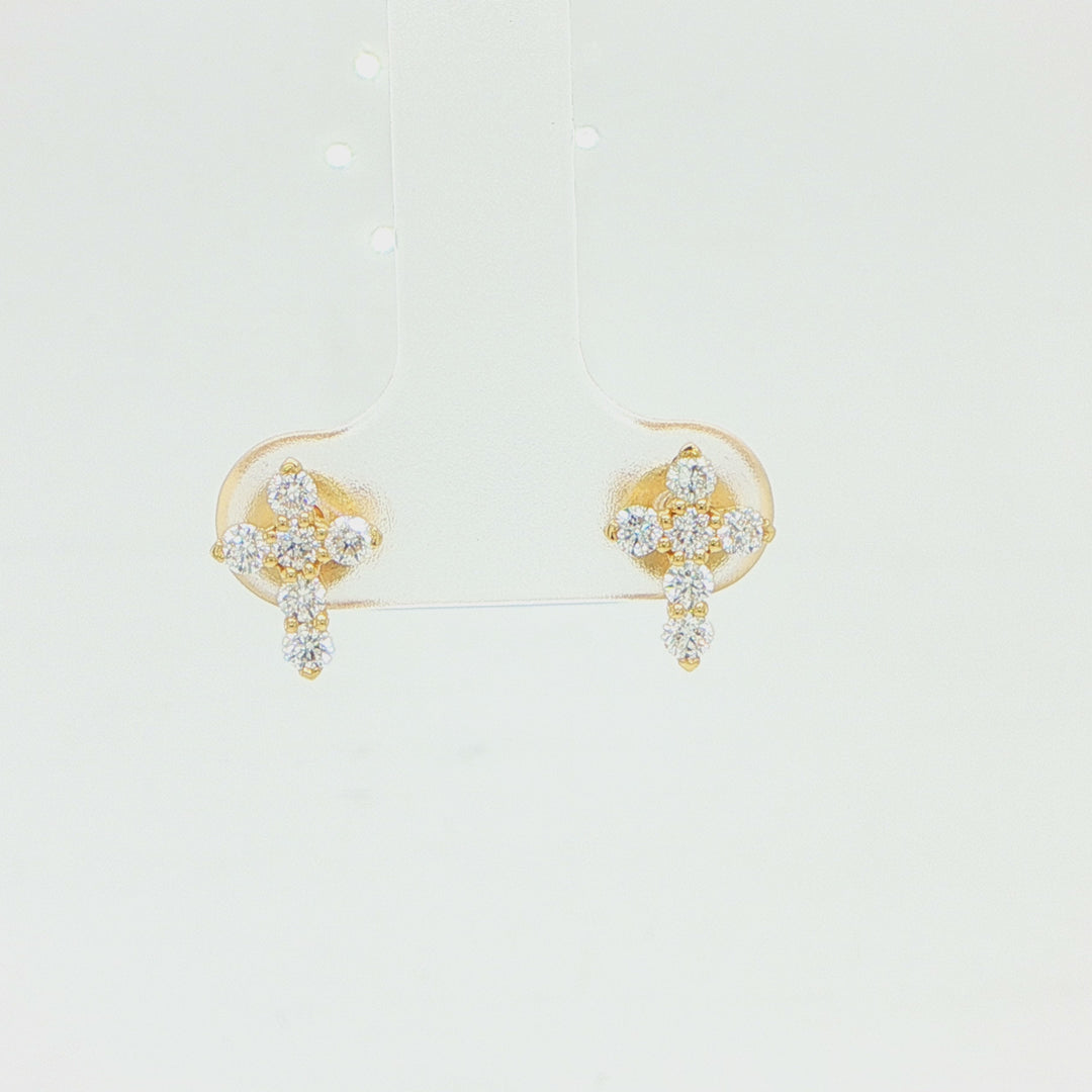 18K Yellow Gold Diamond Cross Earrings