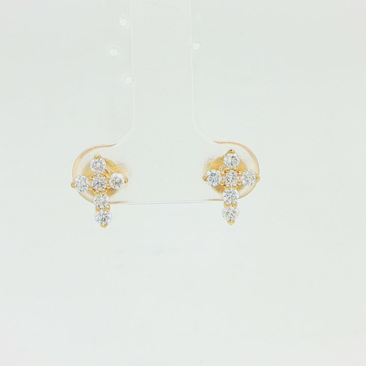 18K Yellow Gold Diamond Cross Earrings