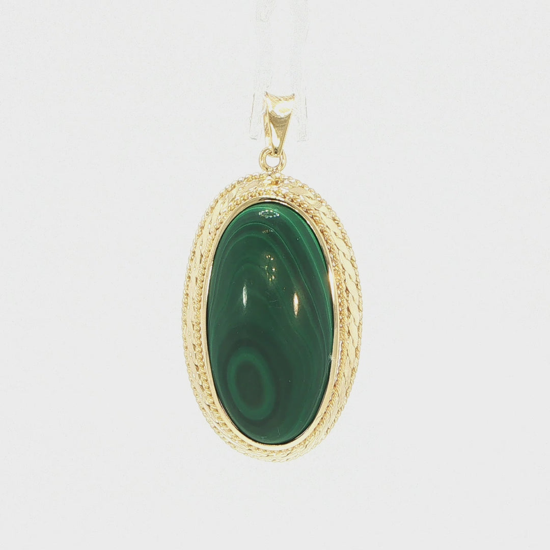 14K Yellow Gold Malachite Cabochon Pendant