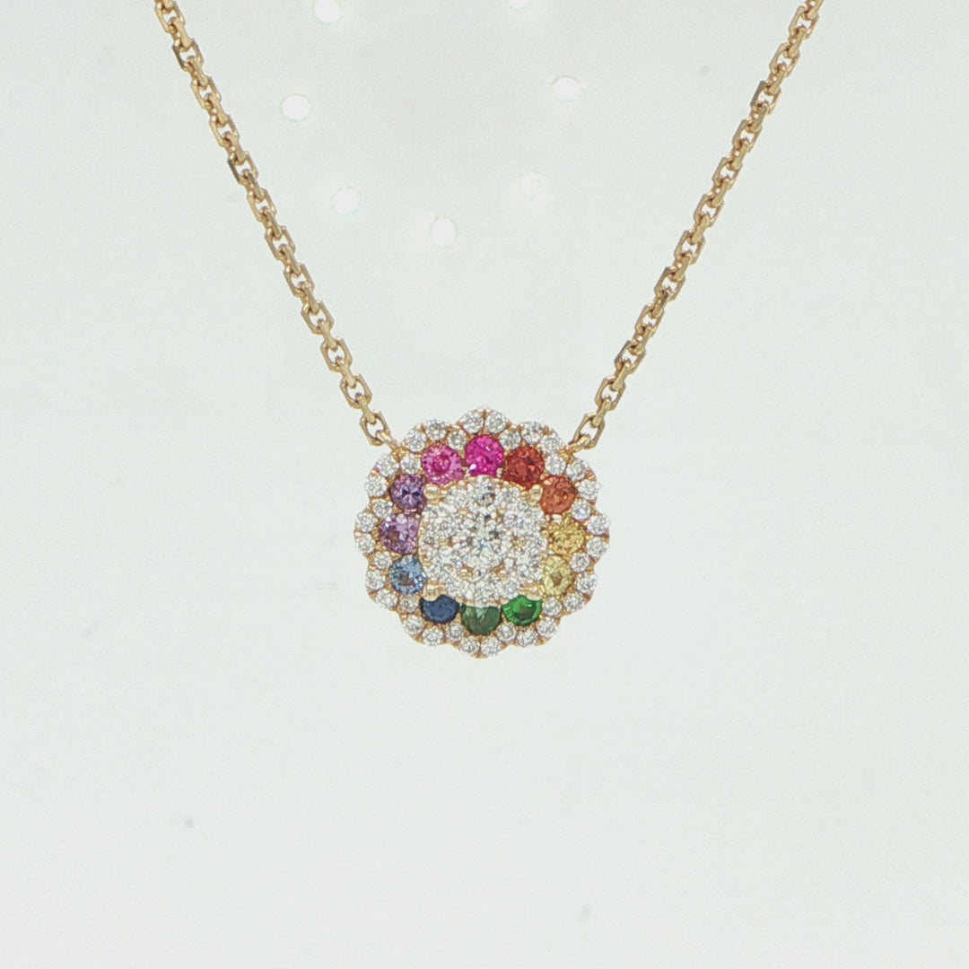 14K Yellow Gold Multicolor Sapphire & Diamond Necklace