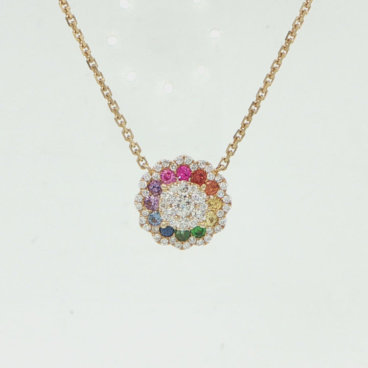 14K Yellow Gold Multicolor Sapphire & Diamond Necklace