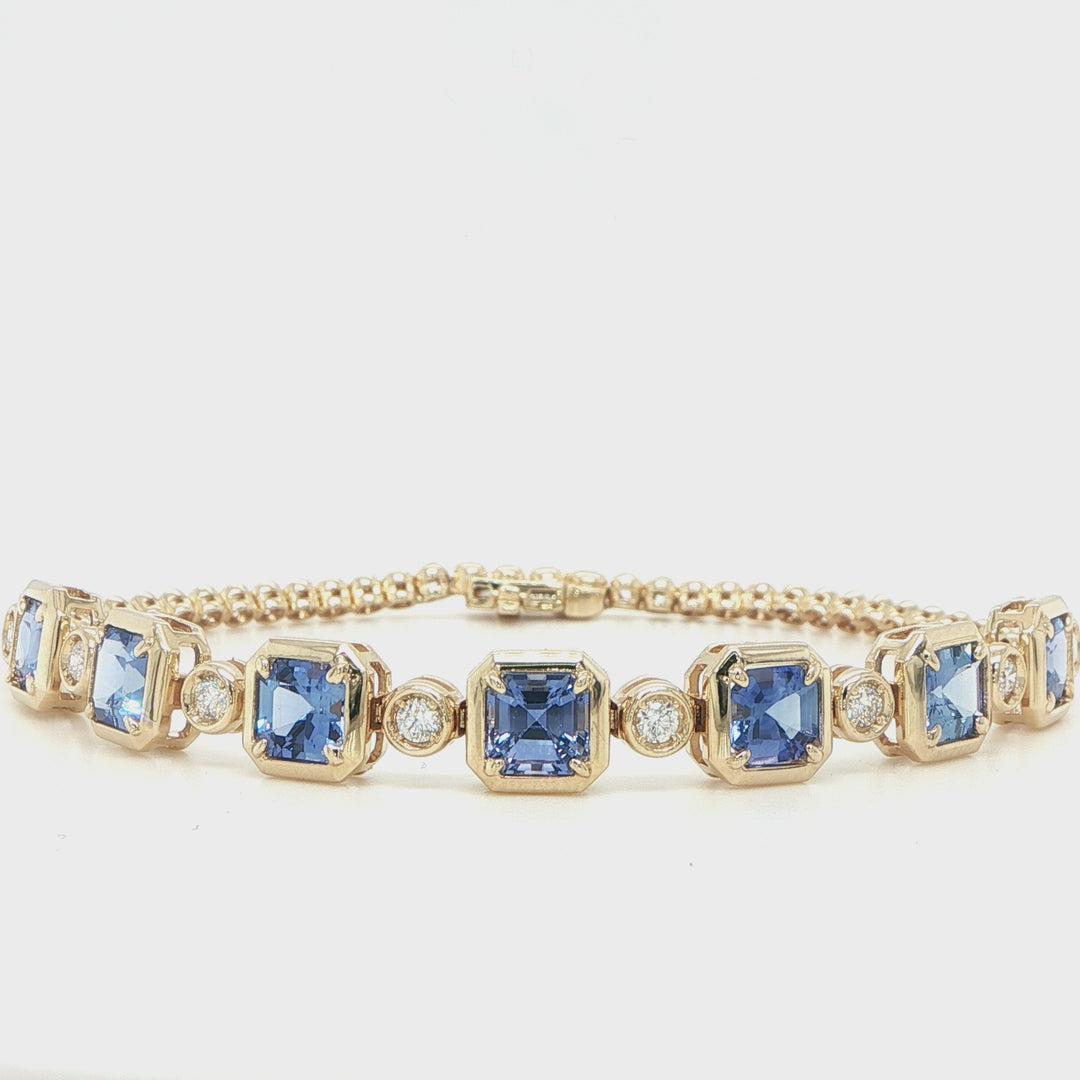 14K Yellow Gold Cornflower Sapphire & Diamond Bracelet