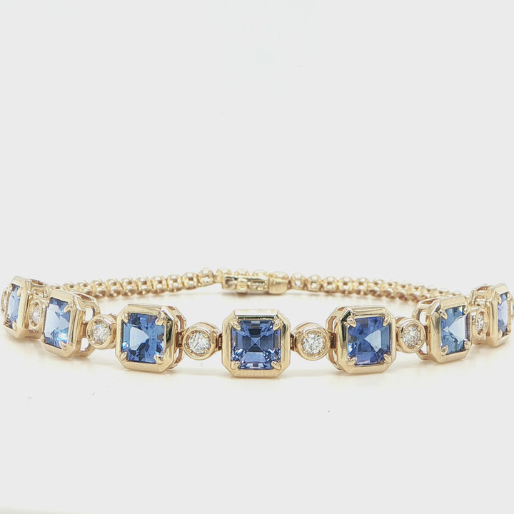 14K Yellow Gold Cornflower Sapphire & Diamond Bracelet