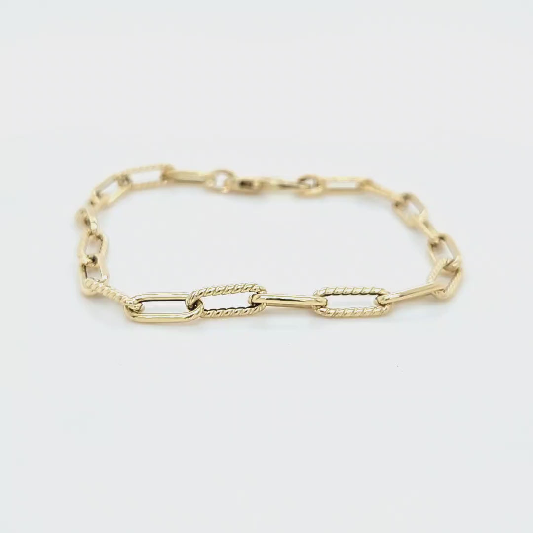 Polished and Fluted Paperclip Link Bracelet