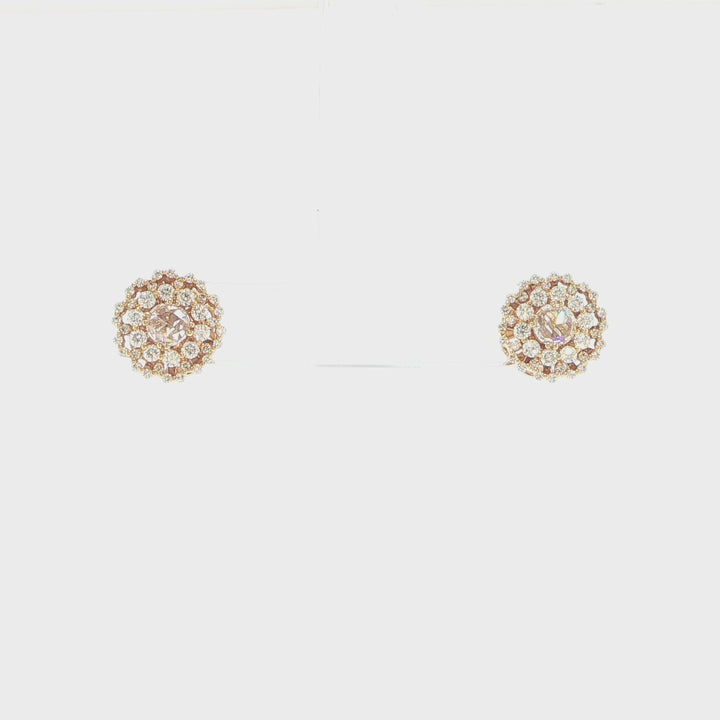 14K Yellow Gold Rose Cut & Diamond Stud Earrings