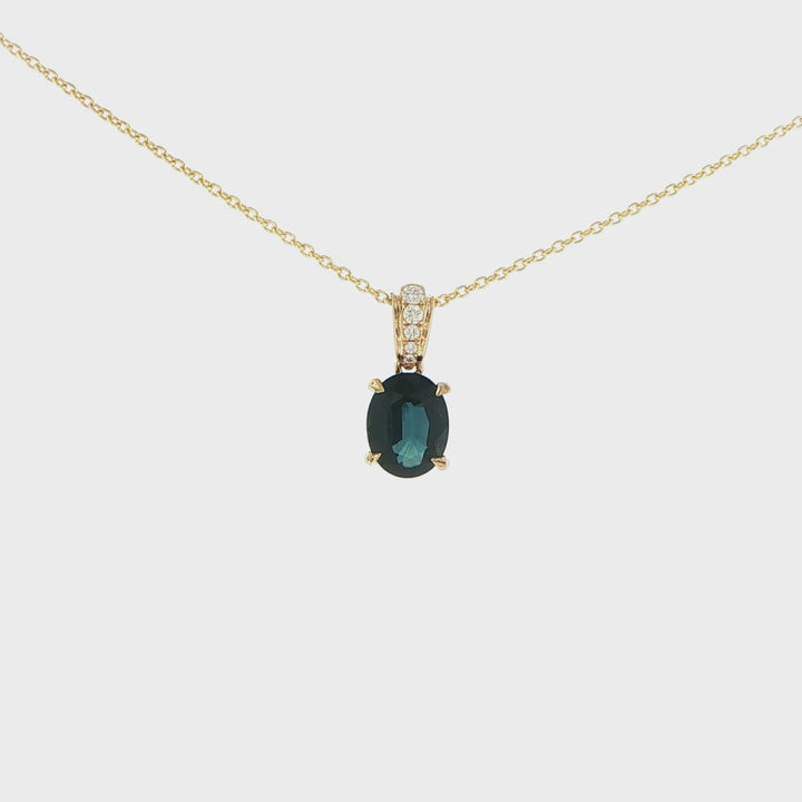 18K Yellow Gold Sapphire & Diamond Pendant