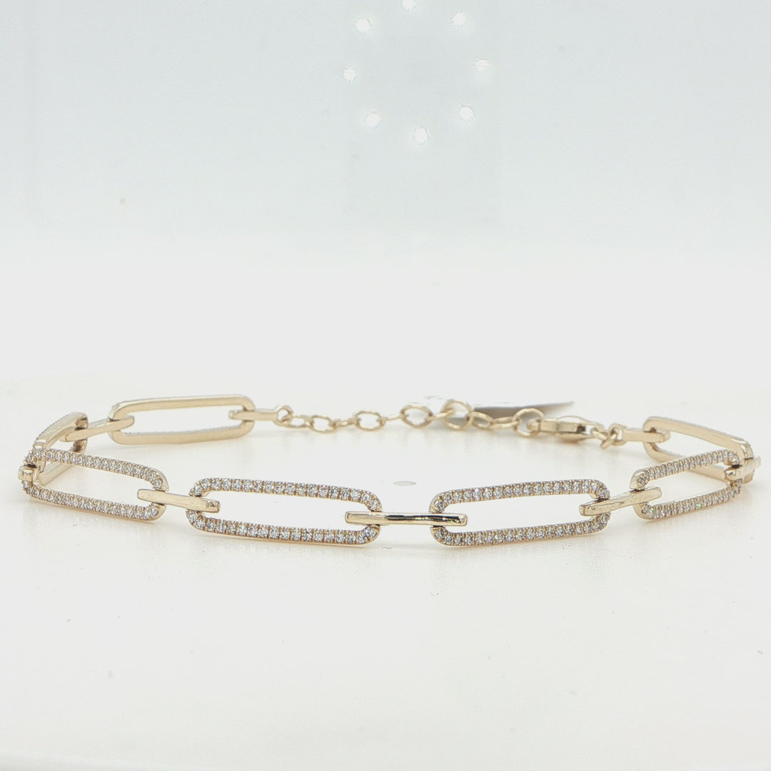 14K Yellow Gold Diamond Oval Link Bracelet