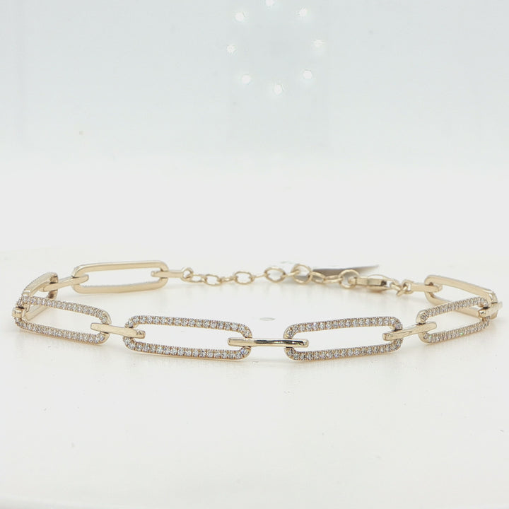 14K Yellow Gold Diamond Oval Link Bracelet