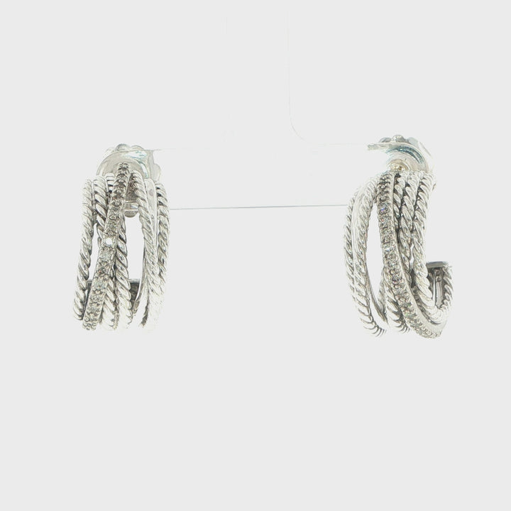 David Yurman 14K Gold & Sterling Silver Diamond Crossover Earrings